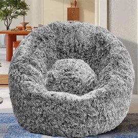 Plush Faux Fur Bean Bag Chairs, Memory Foam Filled Sofa Chair Shape Bean Bag for Adults/Teens/Kids, Ultra-Soft Lazy Sofa for Living Room Bedroom College Dorm, Black