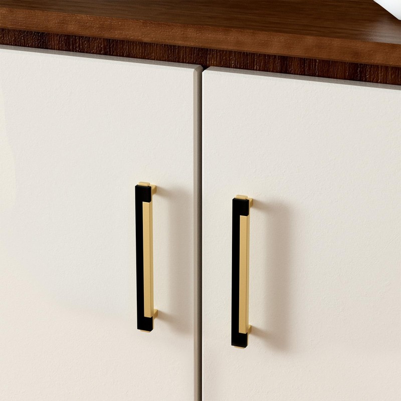 Rergy 10 Pack 5 Inch Black and Gold Cabinet Pulls