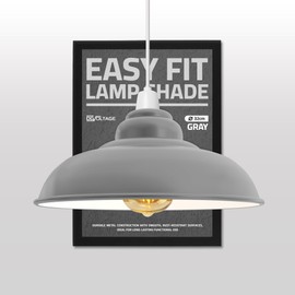 DC Voltage Grey Pendant Light Shade Metal Curvy Shaped 32cm Lampshade Industrial Easy fit Ceiling Indoor Replacement Lampshade for Kitchen Living Room Corridor