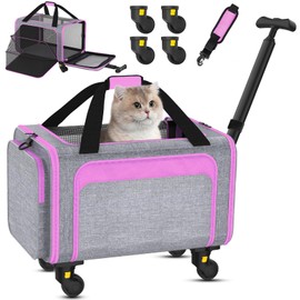 3-in-1 Upgraded Cat Carrier with Wheels, Airline Approved Pet Carrier for Small Cats Up to 15Lbs, 18" x 11" x 11" Newly Designed Rolling Cat Carrier, Cat Soft-Sided Bag for Flying, Travel & Vet