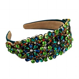 MUQINGWAN Women's Fashion Headband, Women's Wide Rhinestone Decorative Headband Hair Accessories For Women And Girls (Grass green)