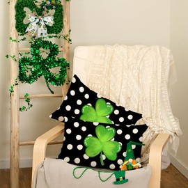 AACORS St.Patrick's Day Pillow Covers 12X20 Inch Set of 2,Polka Dots Shamrock Decorations Holiday Spring Decorative Pillow Case Decor for Sofa Couch (Green) AK005-12