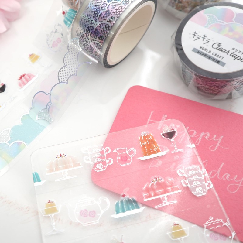 World Craft Jelly KCT20-014 Masking Tape, Sparkly Clear Tape, Rainbow