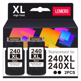 LEMERO 240XL Black Remanufactured Ink Cartridge Replacement for Canon 240XL PG-240XL 240 XL PG-240 for PIXMA MG3620 MG3600 TS5120 MG3520 TS5100 MX472 Printer (Black, 2-Pack)