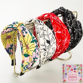 KOVOLITU 4 Pack Floral Printed Headbands Wide Knotted Headbands for Women Cross Knot Fashion Hair Bands-Bohomia