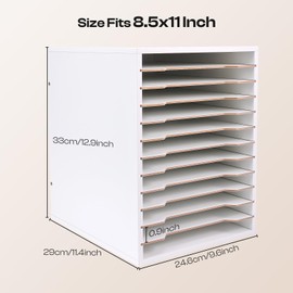 Caydo 12 Slot Paper Organizer Storage, Wood Adjustable Shelves Paper Storage Shelf Holder for 8.5" x 11" Scrapbooks, Cardstock, Construction & Printer Papers, Files for Office Home Desk
