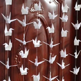 YMASELA Large White Origami Paper Crane Hanging Garlands (5.3ft X 4strings) Premade Folded Handmade Origami Birds Streamers for Wedding Baby Shower Bridal Shower, Birthday Party Tea Party Supplies