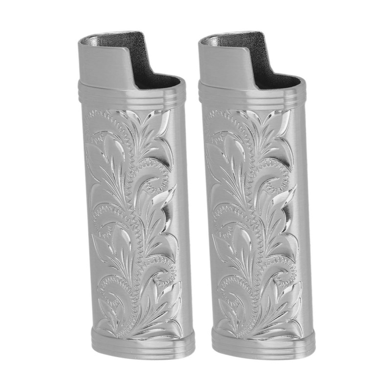 2Pcs Lighter Case Zinc Alloy Lighter Storage Container Floral Pattern