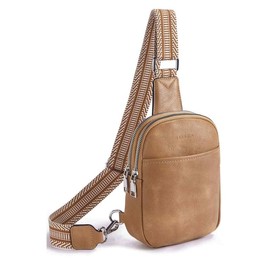 Telena Sling Bag for Women Vegan Leather Fanny Pack Crossbody Bags Chest Bag for Women Sling Purse - Color: Camel Brown