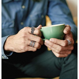 TIGRADE Antique Stainless Steel Ring Feather Angel Wing Cast Black Silver Band Size 5-14.5 (Black,9.5)