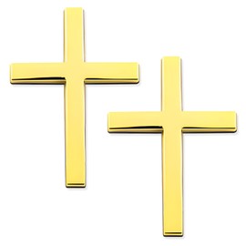 FSTURIOS 2PCS Metal Christian Cross Emblem Stickers, 2.5×1.8in 3D Jesus Christ Auto Emblem Badge Decal, Self-Adhesive Styling Cross Decal Decoration for Trunk Tailgate Side Fender (Golden)