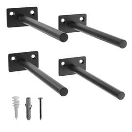 LEOPO 4-Pack 6 inch Floating Shelf Brackets, Hidden Shelf Bracket for Wood, Concealed Blind Shelving Support,Invisible Black Coated Brackets for DIY Decorative,Fit for Kitchen, Bathroom,Study Room