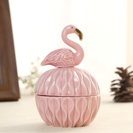 PINGANBUSU Small Pink Ceramic Flamingo Shaped Trinket Box for Jewelry Earrings Rings Candy Storage and Desktop Decor