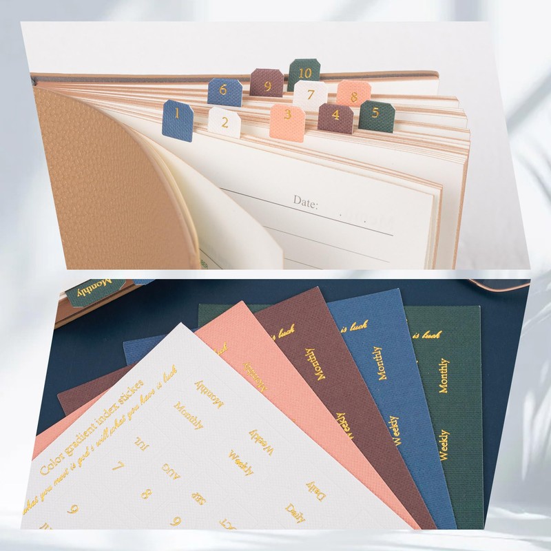 YALOJE 180PCS Monthly Tabs for Planner, 5 Colors Gold Letter