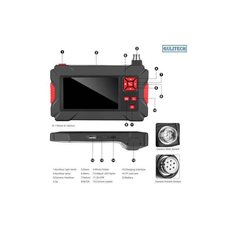 handheld Endoscope 1080P HD 8mm dual Lens 4.3 Inch Screen
