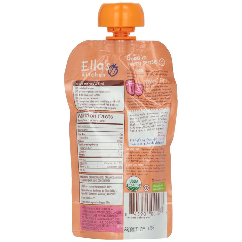 Ella's Kitchen Organic Peaches & Bananas Stage 1 120g -