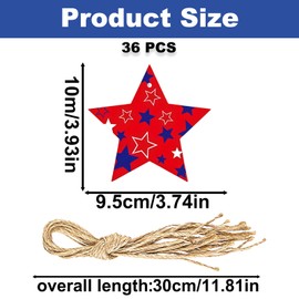 36PCS Independence Day Star Hanging Ornaments, 12 Styles Patriotic Red White Blue Decorations with Natural Jute Ropes, USA Flag Star Crafts Pendant for Independence Day Memorial Day Party Supplies