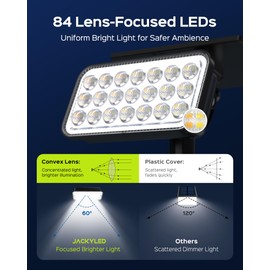 JACKYLED 84-LED Solar Spotlights 5 Lighting Modes 360° Adjustable IP65 Waterproof Super Bright Overnight Solar Spot Lights for Outside with Extendable Spike for Yard, Garden, Lawn, Pathway, 4 Pack