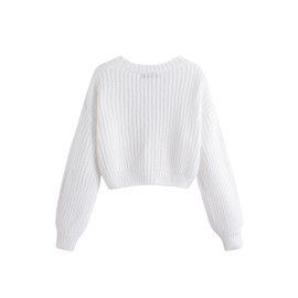 GORGLITTER Women's Button Up Cropped Cardigan Sweaters Chunky Knit Long Sleeve Trendy 2025 Fall Cardigans White Large