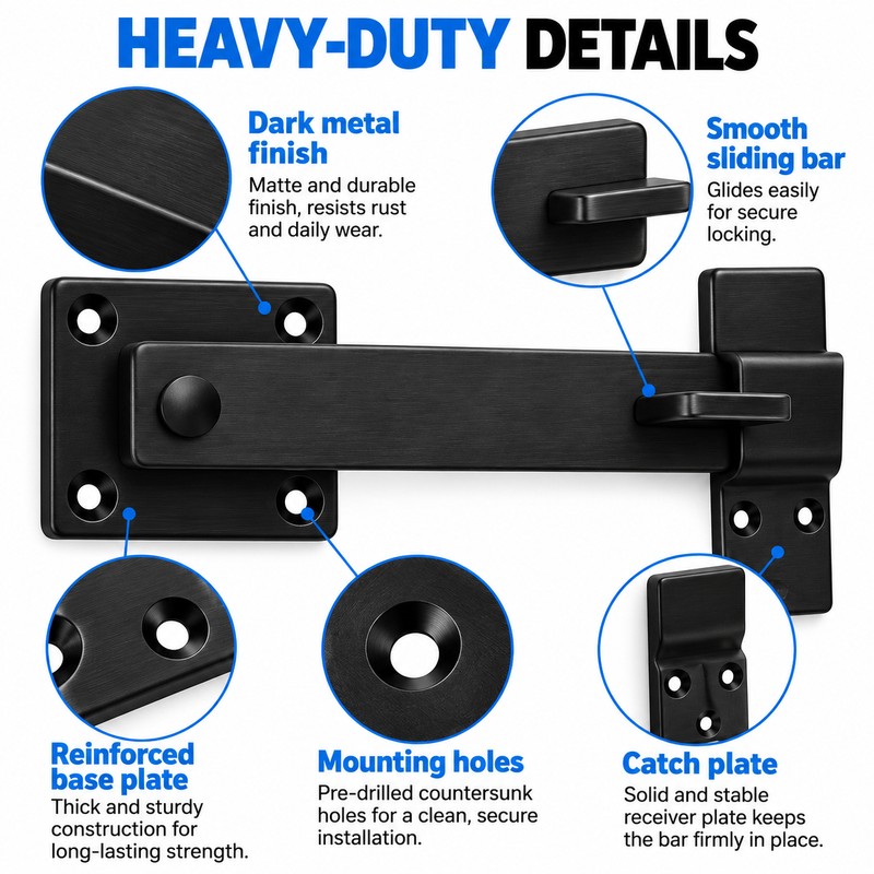 5 Inch Heavy Duty Barn Door Bolt Lock, Dark Brushed
