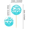 Ercadio 24 Pack Happy Easter Cupcake Toppers Blue Glitter Happy