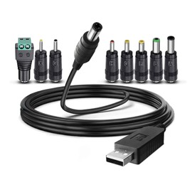 5V DC Power Cable 5V 1A 2A 3A DC Plug in Power Cord USB to DC 5.5x2.1mm Universal Charging Cord Adapter for Speaker, Router, LED Light & More with 8 Connector Tips 2.5mm 3.5mm 4.0mm 4.8mm 6.0mm 6.3mm