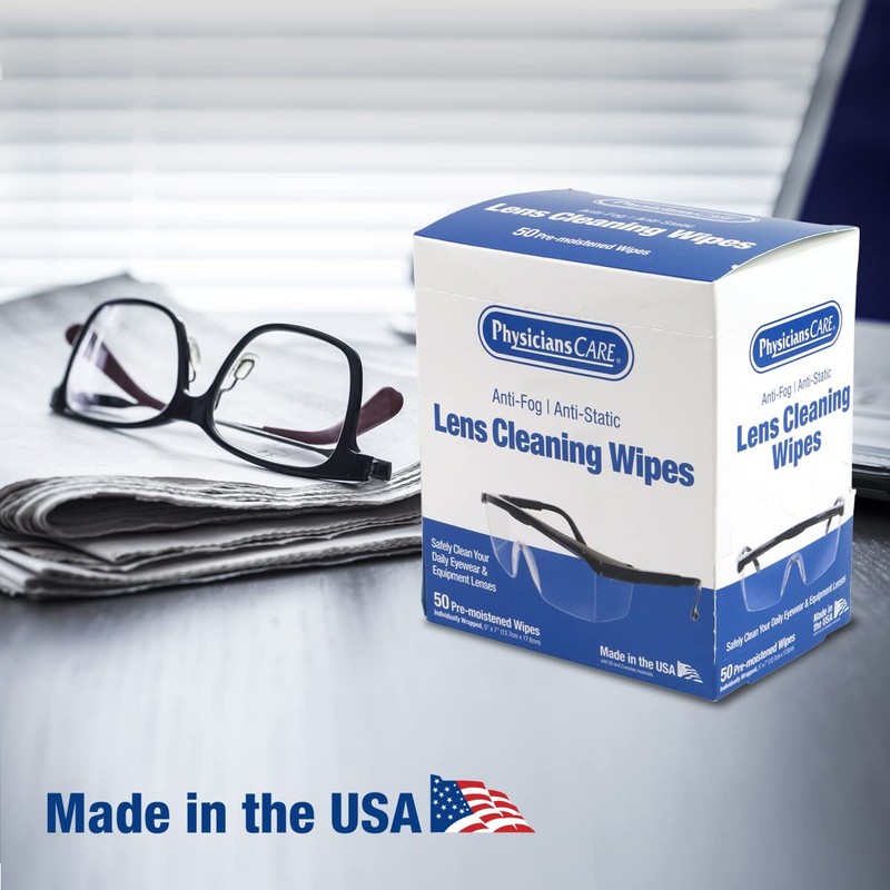 PhysiciansCare Pre-Moistened Anti-Fog, Anti-Static Lens Wipes for Eyeglasses, 50 Count