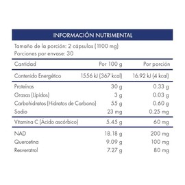 NTX by Nartex NAD Resveratrol 200 mg, Quercetina y Vitamina C – Suplemento Alimenticio en Cápsulas – 60 Cápsulas | 30 Días – Apoyo a Energía y Bienest