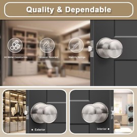 NIZADO 4 Pack Flat Passage Closet Door Knobs Interior in Satin Nickel, Non-Locking Modern Kitchen Door Handle Interior, Indoor Keyless Door Knob No Lock for Hallways