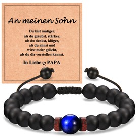 WOVEE Men's Pearl Bracelet 8 mm Obsidian 9 mm Blue Tiger's Eye Stone Bracelet Natural Stones Ball Bracelet Adjustable Birthday Gift Jewellery Gifts for Son from Dad Father, Stone