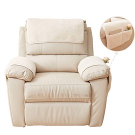 vctops 4 Pieces Sherpa Fleece Sofa Armrest Cover 2 Seater Sofa Headrest Slipcovers Non Slip Fuzzy Couch Cover for Dogs Furniture Protector for Recliner Leather Sofa Couch (Cream,2 Seat)