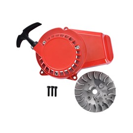 WOOSTAR Recoil Pull Starter with Flywheel Replacement for 2 Stroke 47cc 49cc 50cc Pocket Pit Bike Scooter ATV 4 Wheeler Mini Quad Motorcycle Red