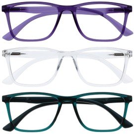 OPULIZE NYX Blue Light Blocking Glasses - Anti-Glare Computer and Gaming Eyewear - 3 Pack - UV and Eyestrain Protection - Rectangular Frame - Purple Clear Turquoise - Men Women
