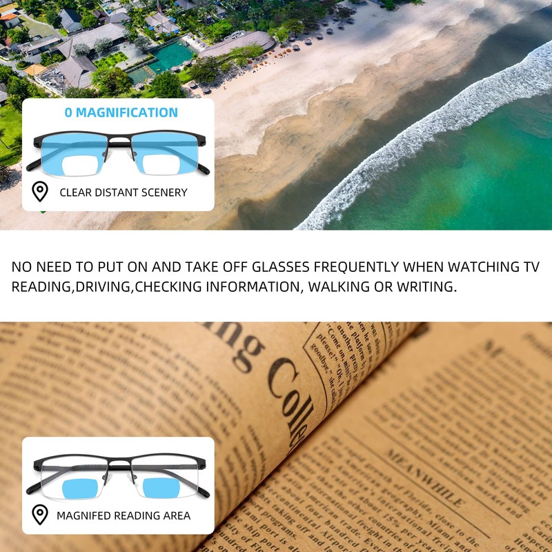 3 Pack Bifocal Reading Glasses for Men,Lightweight Metal Half Frame