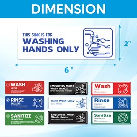 Pack 10 Pcs Hand Wash Stickers for Restaurant Commercial Kitchen Food Truck Bussing Station Wash Station Must Haves Removable Decals Waterproof Removable Vinyl Stickers Preprinted