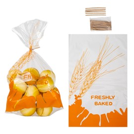Lesibag Plastic Bread Bags with Ties, Clear Loaf Bags for Homemade Bread, Sandwich, Muffins, and Baked Goods (Orange (Pack of 80))