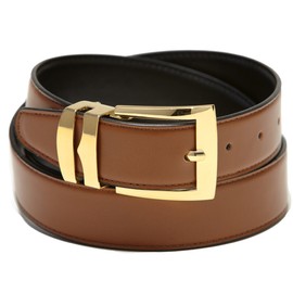 Men's Belt Reversible Wide Bonded Leather Gold-Tone Buckle CONGAC/Black 32