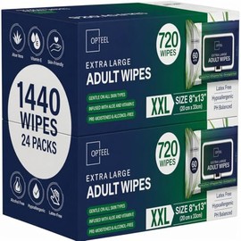 OPTEEL Adult Wipes for Personal Cleansing – Premium Disposable Washcloths, Unscented & Pre-Moistened for Incontinence Care, Caregivers, Elderly & Medical Facilities, 1440 Count