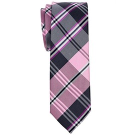 Retreez Elegant Plaid Check Woven Microfiber 2" Skinny Tie - Pink and Grey