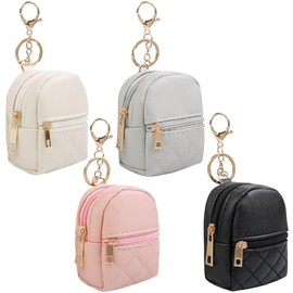 AIBFRID 4 llaveros de mini mochila, bonita bolsa de cosméticos para mujeres, regalos de Navidad, bolsa de maquillaje de piel sintética, bolsillo para 