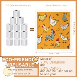 Cunhill 6 Pcs Chicken Kitchen Dish Cloth, Hand Towel, Reusable, Washable, Quick Drying, Decorative, Absorbent, No Odor Bar Towel