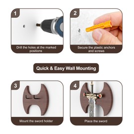 Go2trymo Solid Wood Sword Wall Mount – Adjustable Vertical Display Rack for Medieval Swords, Axes, Daggers, Bows, and Anime Props