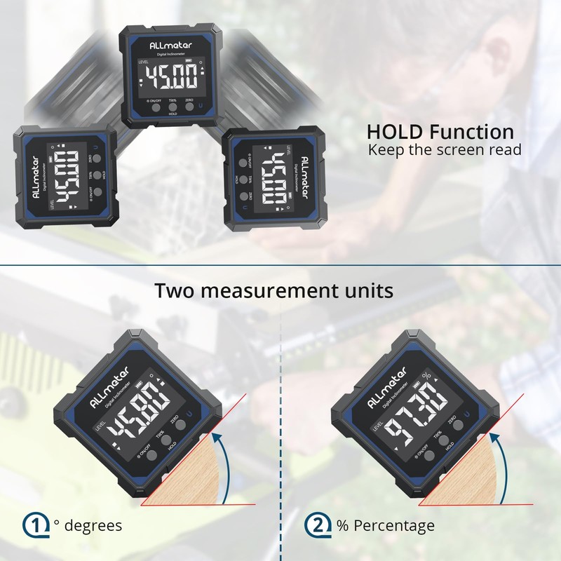 ALLmeter Rechargeable Laser Inclinometer with 4-Side Magnets - Digital Level