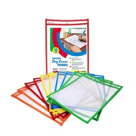 BAZIC Reusable Dry Erase Pockets 13.5"x10.5", Clear Plastic Sleeves Sheet Protector w/ Ring, for Kids Student School Teacher Supplies, Total 10 Count