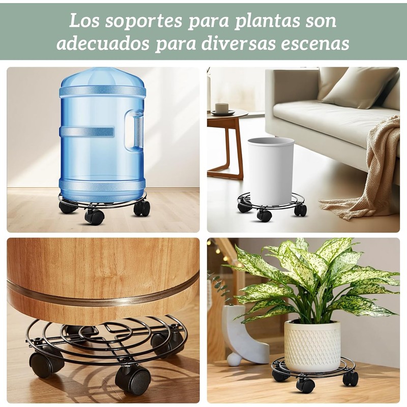 4 Bases para Macetas con Ruedas, Metálica, Soporte Porta Macetas
