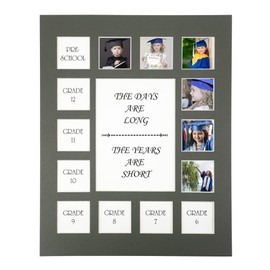 GMFrames School Days Photo Mat Prek-12 School Years Picture Mat Multi Graduation Photo Collage Black Mat with no frame Pre-School & Kindergarten to 12th Grade Grey