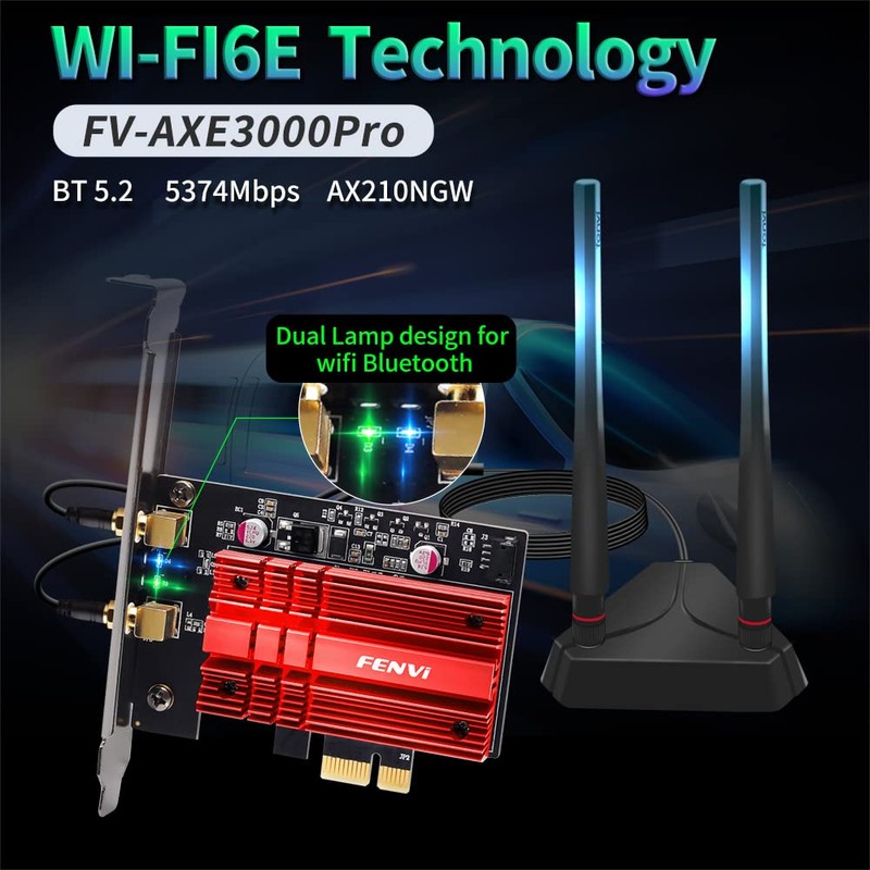WiFi 6E AX210 (AXE5400) PCIe WiFi Card for Gaming PC