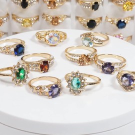YITANA 50PCS Fashion Wholesale Lots,Bulk Rings Colorful Rhinestone Ring for Boutique Resale (50PCS OPP Bag)