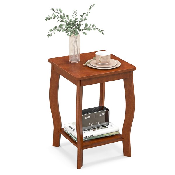 Giantex 2-Tier Square End Table, Narrow Tiered Telephone Table with