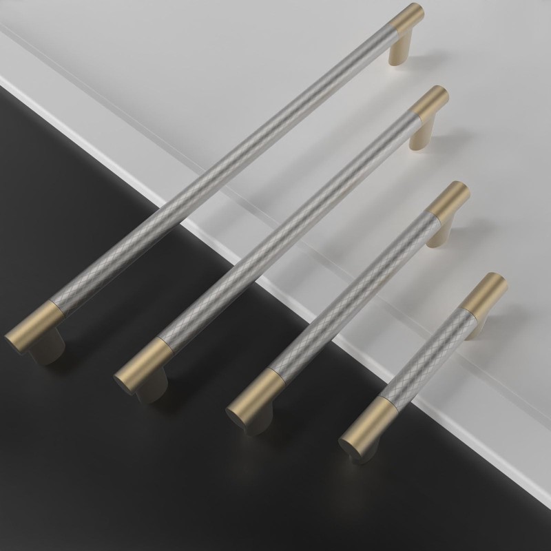 Asidrama 10 Pack 5 Inch(128mm) Knurled Brushed Nickel and Gold